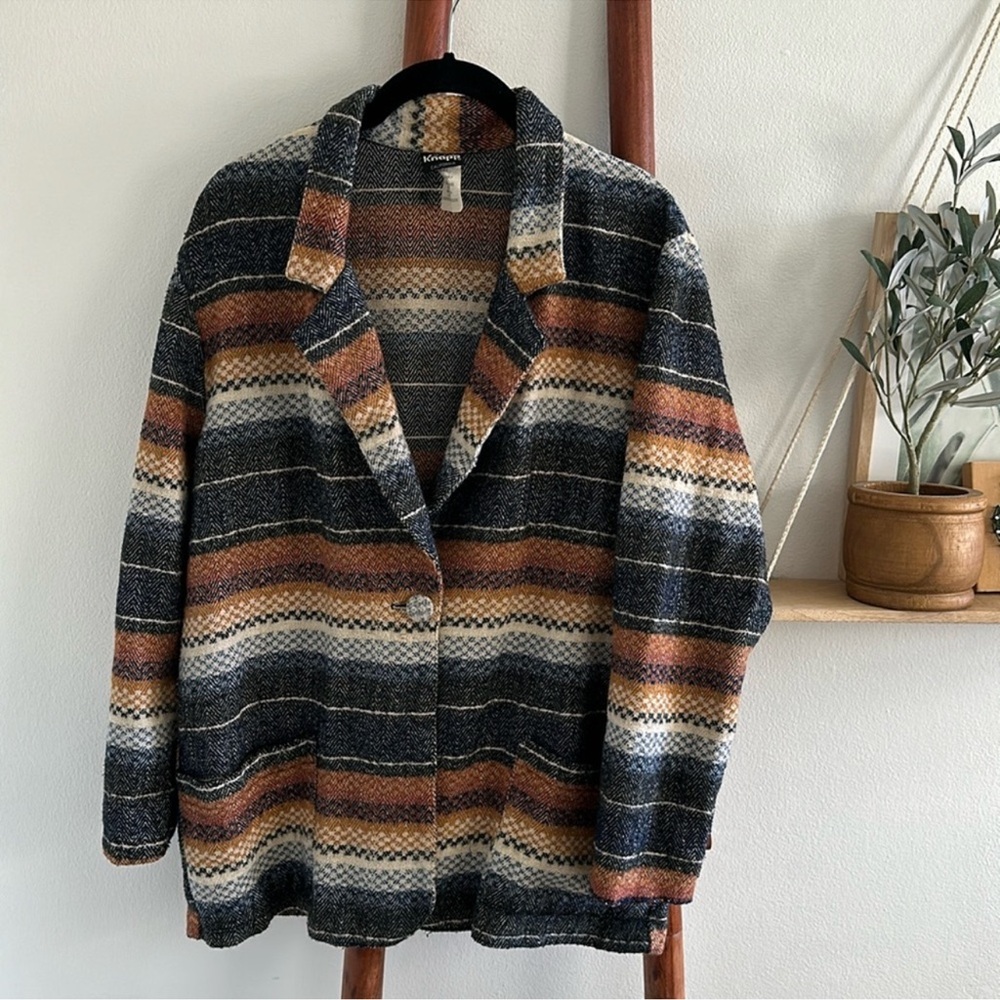 Vintage Knit Patterned Blazer Button Jacket - image 1